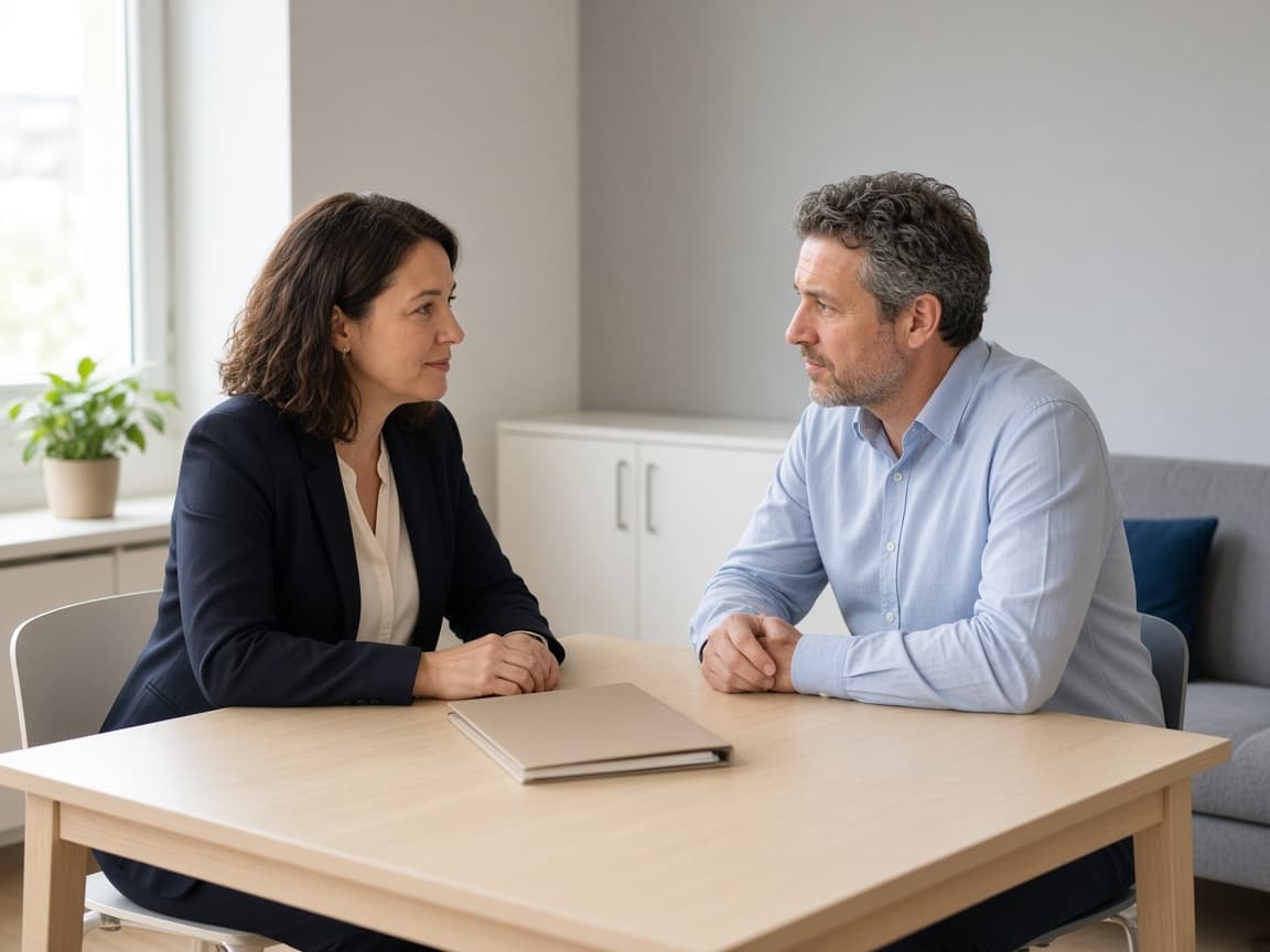 An adviser and a client talking through a protection plan
